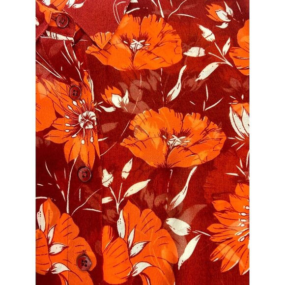 CABI Hothouse Semi Sheer Blouse Red Orange Floral #3766 Medium - Picture 5 of 6